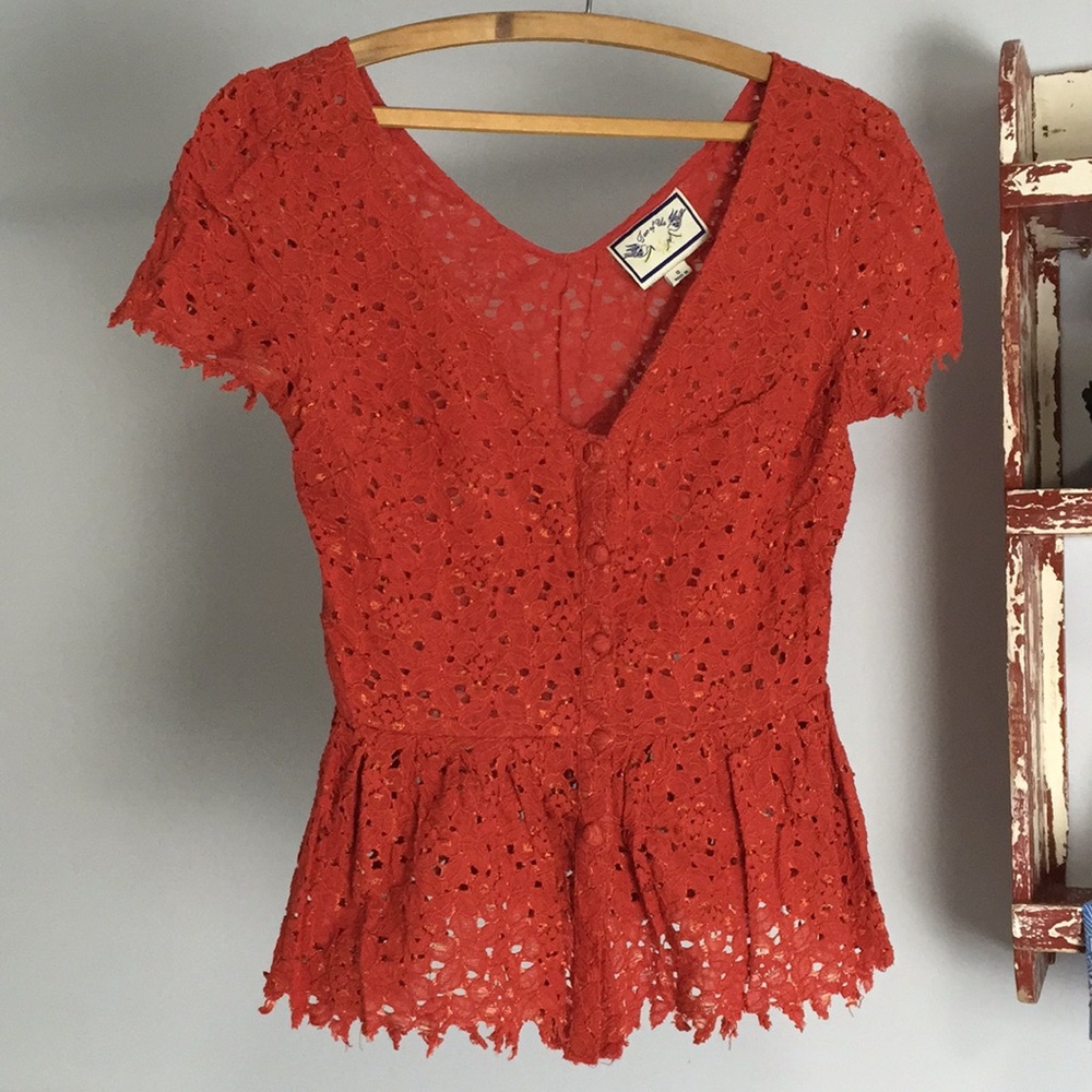 Two of Us Anthropologie fitted Peplum sz 0 lace